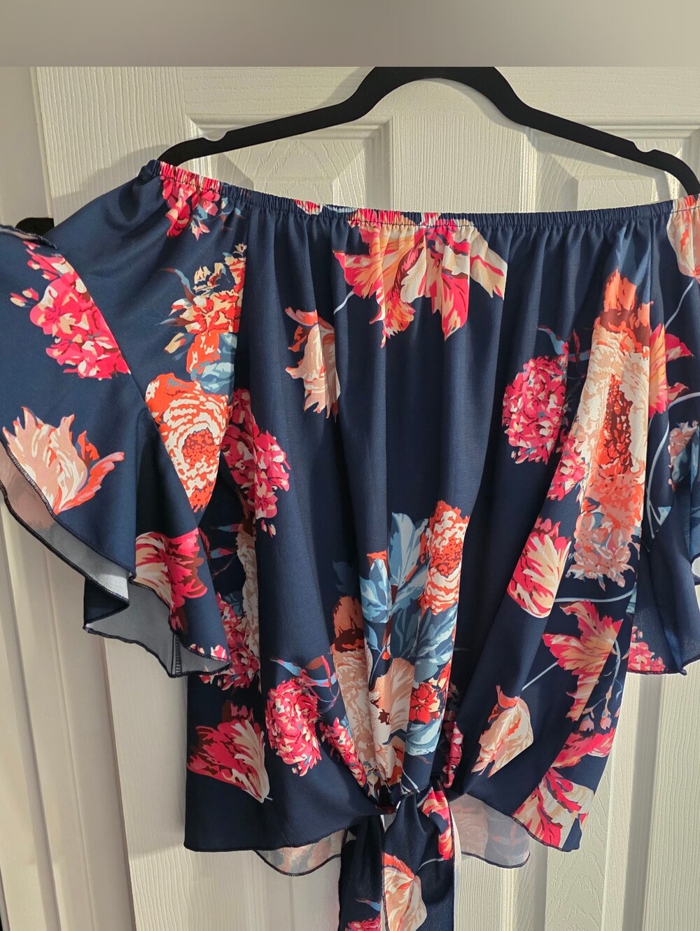 Lucky Brand Navy Floral Off-Shoulder Tie-Front Blouse